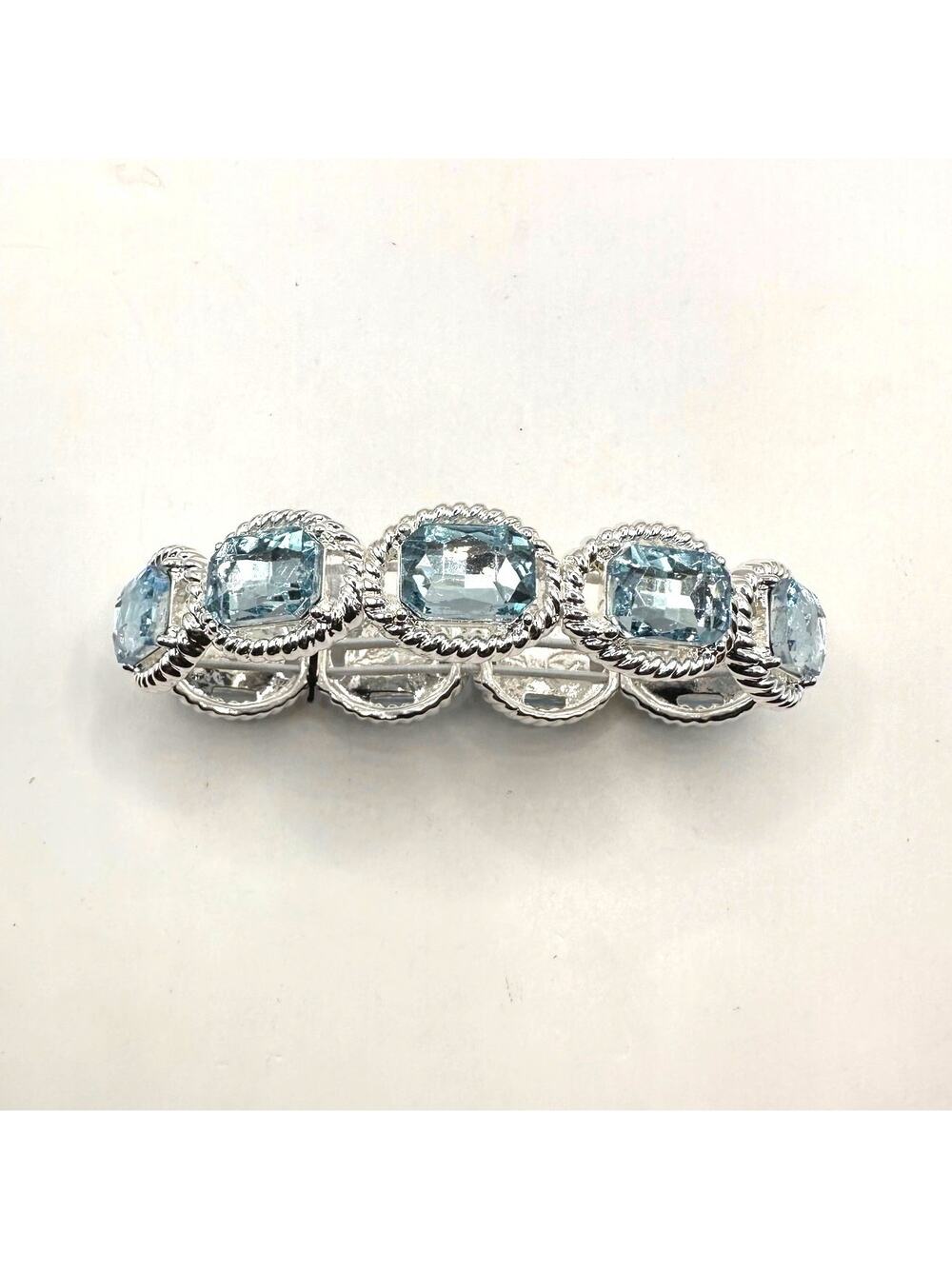 Monet Stretch Bracelet Cocktail Party Jewelry Light Blue Silver tone Oval Jewel